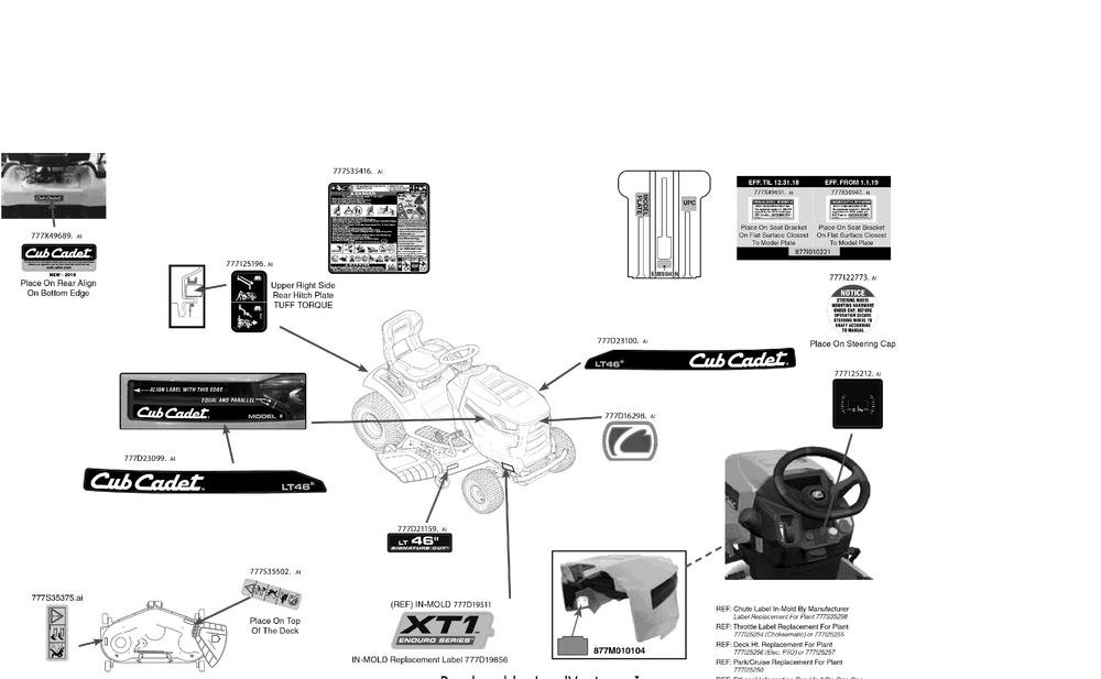Label Map Diagram and Parts List for XT1-LT46KH (13APA1CT056)(2019) Cub Cadet Lawn Tractor